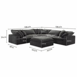Xample Aiden & Ivy Sereen Dark Grey 6-Piece Modular Sofa Fabric Sectional With Feather Blend Cushions, Ottoman & Accent Pillows - thumbnail 8