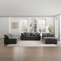 Xample Aiden & Ivy Sereen Dark Grey 6-Piece Modular Sofa Fabric Sectional With Feather Blend Cushions, Ottoman & Accent Pillows - thumbnail 2