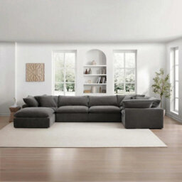 Xample Aiden & Ivy Sereen Dark Grey 6-Piece Modular Sofa Fabric Sectional With Feather Blend Cushions, Ottoman & Accent Pillows - thumbnail 3
