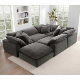 Xample Aiden & Ivy Sereen Dark Grey 6-Piece Modular Sofa Fabric Sectional With Feather Blend Cushions, Ottoman & Accent Pillows - thumbnail 4