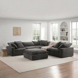 Xample Aiden & Ivy Sereen Dark Grey 6-Piece Modular Sofa Fabric Sectional With Feather Blend Cushions, Ottoman & Accent Pillows - thumbnail 1