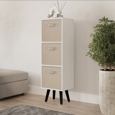 Urbn-Living Urbnliving 80Cm Height 3 Tier White Wooden Storage Beige Insert Bookcase Black Legs - image 1