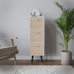 Urbn-Living Urbnliving 80Cm Height 3 Tier White Wooden Storage Beige Insert Bookcase Black Legs - thumbnail 2