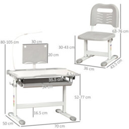Homcom Kids Study Desk And Chair Set W/ Usb Lamp, Adjustable Height, Grey - thumbnail 3