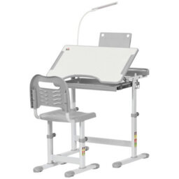 Homcom Kids Study Desk And Chair Set W/ Usb Lamp, Adjustable Height, Grey - thumbnail 2