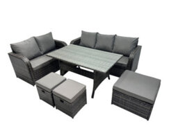 Fimous 8 Seat Outdoor Wicker Pe Rattan Garden Furniture Set Dining Table Sofa Sets With 3 Stools Dark Grey Mixed - thumbnail 2