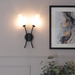 Valuelights Maya 2 Way Curved Matt Black Wall Light Fitting For Living Room Lounge Hallway - Led Bulbs Included - thumbnail 1