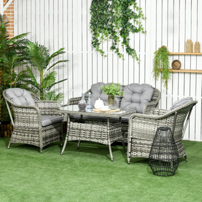 Outsunny 4 Pcs Rattan Garden Furniture, Padded Cushions Conversation Sofa Set - image 1