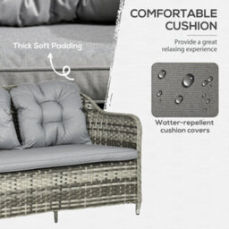 Outsunny 4 Pcs Rattan Garden Furniture, Padded Cushions Conversation Sofa Set - thumbnail 5