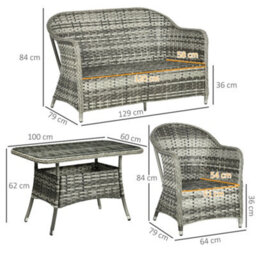 Outsunny 4 Pcs Rattan Garden Furniture, Padded Cushions Conversation Sofa Set - thumbnail 3