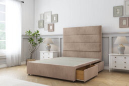 "Sloomy Texas Mink Naples Divan Bed Base 2 Drawers Same Side With 54"" Floor Standing Headboard 4'6 Double" - thumbnail 4