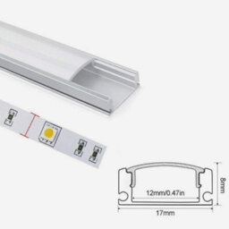 MKGT 10X 1M Aluminium Profile Surface For Led Lights Strip Channel With Opal Cover - Aluminium Finish - thumbnail 2