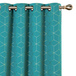 Deconovo Blackout Noise Reduction Curtains, Gold Diamond Printed Thermal Insulated Curtains, W46 X L90 Inch, Turquoise, One Pair - thumbnail 1