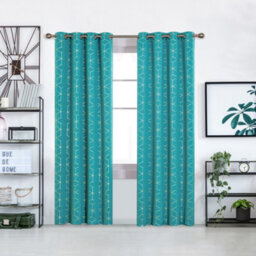 Deconovo Blackout Noise Reduction Curtains, Gold Diamond Printed Thermal Insulated Curtains, W46 X L90 Inch, Turquoise, One Pair - thumbnail 2