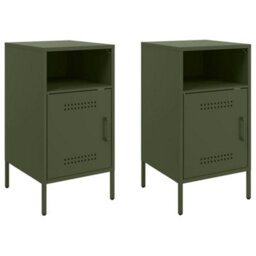 Berkfield Bedside Cabinets 2 Pcs Olive Green 36X39X68 Cm Steel - thumbnail 2