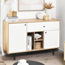 Beliani Retro Sideboard In Light Brown And White - Engineered Wood Cabinets With Drawer, 118 X 40 X 78 Cm - thumbnail 2