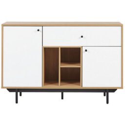 Beliani Retro Sideboard In Light Brown And White - Engineered Wood Cabinets With Drawer, 118 X 40 X 78 Cm - thumbnail 1