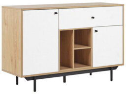 Beliani Retro Sideboard In Light Brown And White - Engineered Wood Cabinets With Drawer, 118 X 40 X 78 Cm - thumbnail 3