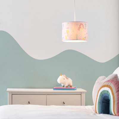 Printed Multicolour Mermaid Cylinder Light Shade (D)25Cm