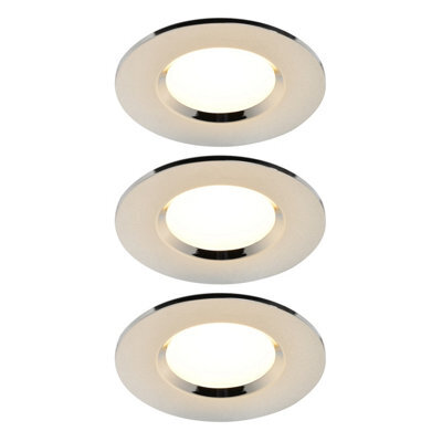 GoodHome Etana Polished Chrome Effect Non-Adjustable Led Warm White Downlight 4.7W Ip65, Pack Of 3 - image 1