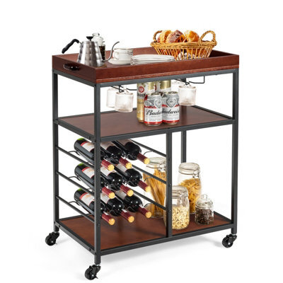 Costway 3-Tier Kitchen Island Cart Rolling Bar Serving Trolley W/ Wine Rack - image 1