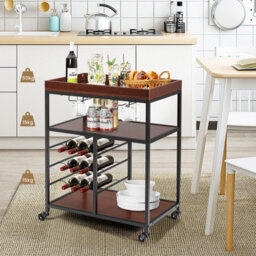 Costway 3-Tier Kitchen Island Cart Rolling Bar Serving Trolley W/ Wine Rack - thumbnail 7