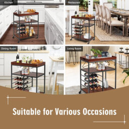 Costway 3-Tier Kitchen Island Cart Rolling Bar Serving Trolley W/ Wine Rack - thumbnail 3