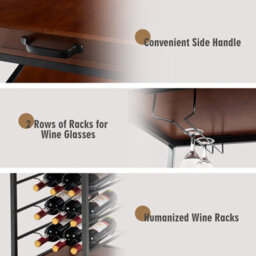 Costway 3-Tier Kitchen Island Cart Rolling Bar Serving Trolley W/ Wine Rack - thumbnail 4