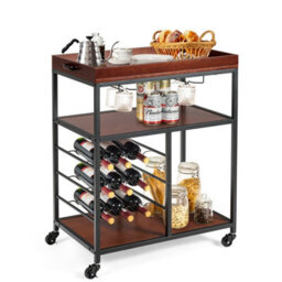 Costway 3-Tier Kitchen Island Cart Rolling Bar Serving Trolley W/ Wine Rack - thumbnail 1