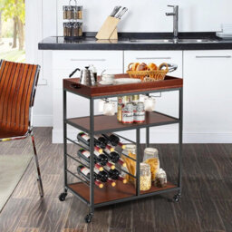 Costway 3-Tier Kitchen Island Cart Rolling Bar Serving Trolley W/ Wine Rack - thumbnail 8