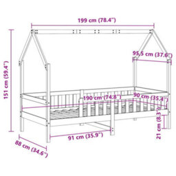 Berkfield Kids' House Bed Frame Without Mattress Wax Brown 90X190 Cm Single Pine - thumbnail 9