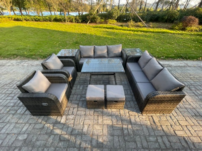 Fimous 10 Seater Rattan Outdoor Garden Furniture Sofa Set Patio Table & Chairs Set With 3 Seater Sofa Dining Table Footstool - image 1