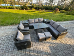 Fimous 10 Seater Rattan Outdoor Garden Furniture Sofa Set Patio Table & Chairs Set With 3 Seater Sofa Dining Table Footstool - thumbnail 2