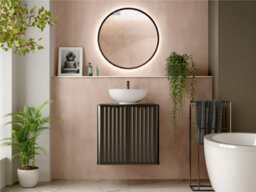 Impact Furniture Black Bathroom Vanity Sink Unit Wall Hung Ribbed Cabinet 600mm Countertop With Basin Nero