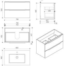 Affine 800mm Countertop Bathroom Vanity Unit Basin Wall Hung Furniture Soft Close White - thumbnail 8