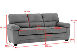 Grey Jumbo Cord 3 Seater Sofa Lincoln - thumbnail 8