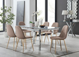 Furniturebox Uk Enna White Glass Extending Dining Table And 6 Cappuccino Corona Gold Leg Chairs - thumbnail 1