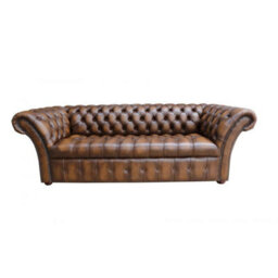 Chesterfield 3 Seater Buttoned Seat Sofa Antique Tan Real Leather In Balmoral Style - thumbnail 1