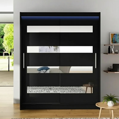 Westa Xiii 150 Cm Sliding Door Wardrobe With Mirrors And Rgb Led Lights Black - image 1