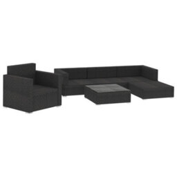 Walplus 6 Piece Garden Lounge Set For Patio, Terrace With Cushions Poly Rattan Black - thumbnail 7