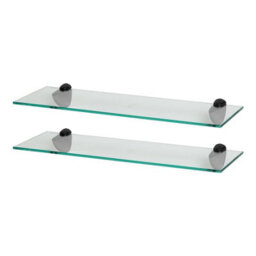 Harbour Housewares 2X Floating Glass Shelves - 60Cm - Black Brackets - Bathroom Shower Storage Vanity Display Unit Shelf - thumbnail 1