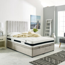 Apollo - Silver Plush Velvet Ottoman Bed With Vertical Lines Upholstered Headboard End Lift - thumbnail 2