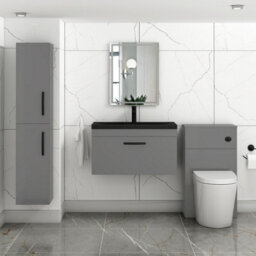 Royal Bathrooms Turin 800mm Wall Hung Vanity Unit 1 Drawer Indigo Grey Gloss With Black Basin & Handles - thumbnail 5