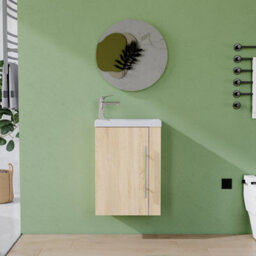 AVER-GROWTH Wall-Mounted Bathroom Vanity Unit Matt Oak Flat Pack Bathroom Cabinets Only 440(W)X230X(D)X600(H)mm With Door - thumbnail 5
