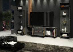 Furneo Grey Living Room Set Tv Stand Display Cabinets High Gloss & Matt Azzurro 10/12G White Led Lights - thumbnail 3
