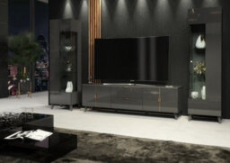 Furneo Grey Living Room Set Tv Stand Display Cabinets High Gloss & Matt Azzurro 10/12G White Led Lights - thumbnail 2