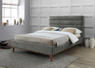Save On Goods UK 4Ft6 Double Light Grey Soft Velvet Fabric Upholstered Bed Frame Bedstead - image 1