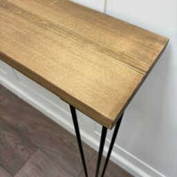 Off the Grain Rustic Console Table With Steel Hairpin Legs -  Hallway Wooden Table  - Jacobean Finish 120Cm Length - thumbnail 3
