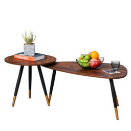 Wyld Haus Nera Wood Walnut Finish Set Of 2 Scandinavian Coffee Tables - Rectangular And Round - thumbnail 2