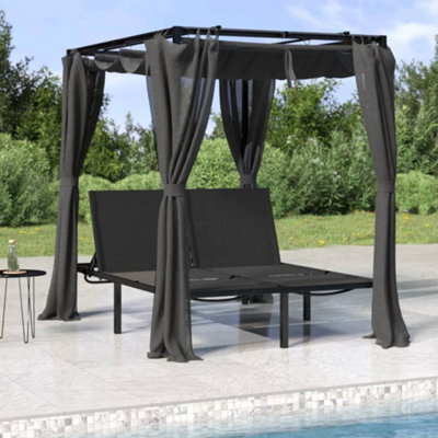 Berkfield Double Sun Lounger With Side And Top Curtains Anthracite - image 1